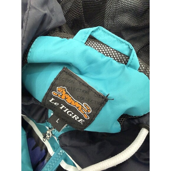 Le Tigre Hooded Quarter Zip Windbreaker Jacket Blue Black Men’s Sz Large b - Picture 9 of 9